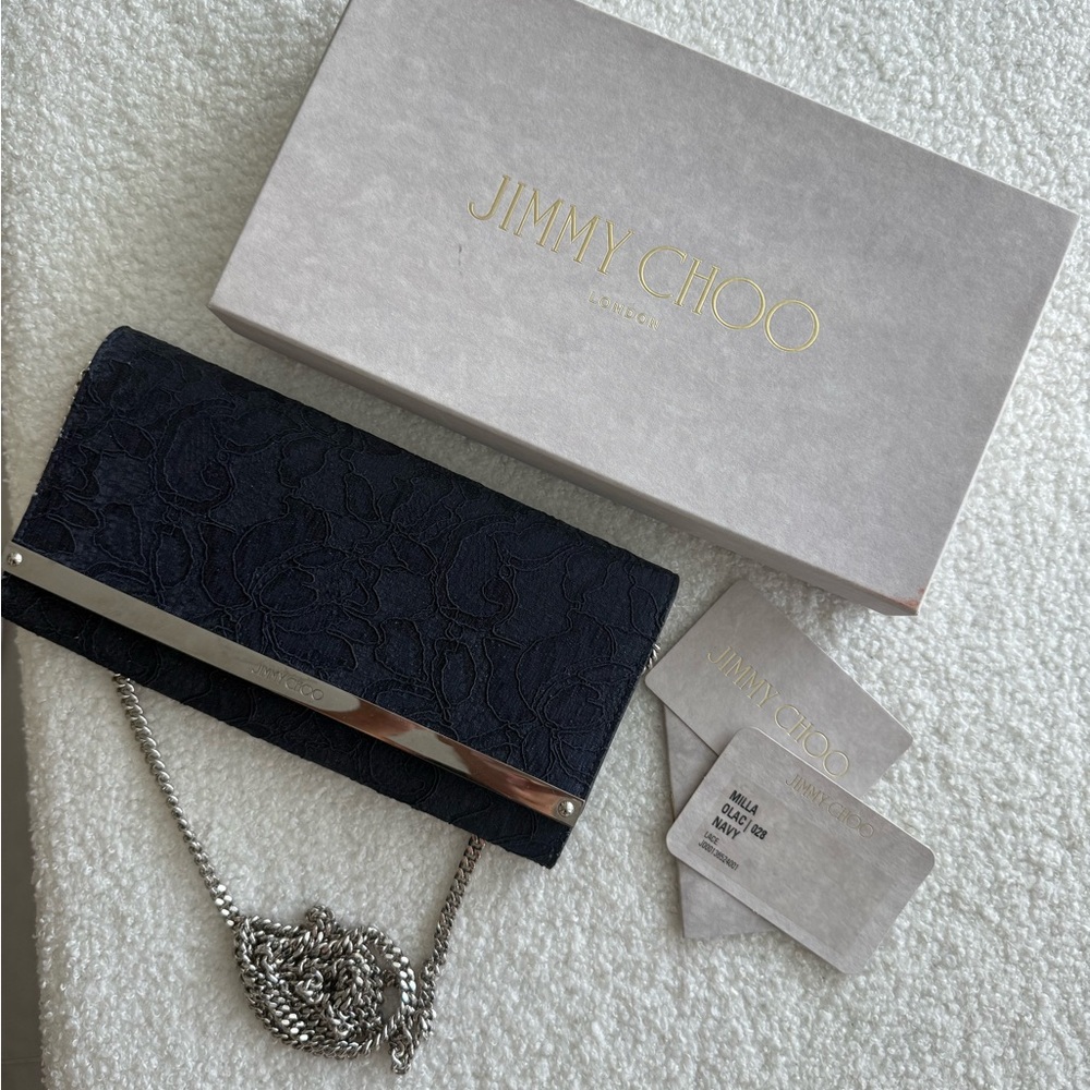 Jimmy Choo Milla Olac Navy Crossbody Clutch